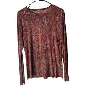 WinterSilks Vintage Y2k Women Paisley Print Long Sleeve Silk Top Blouse Size XL